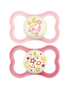 MAM CHUPETE SUPREME NIGHT COLOR ROSA 6+ MESES 2U