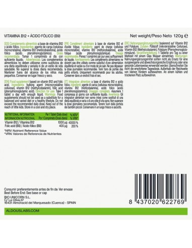 ALDOUS VITAMINA B12 CON ÁCIDO FÓLICO...
