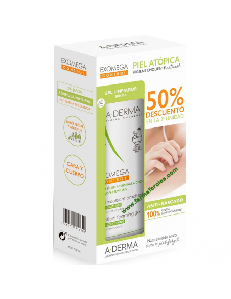 A-DERMA EXOMEGA DUPLO CONTROL GEL LIMPIADORA 2 EN 1 ANTI-IRRITACIÓN 500ML 30% DTO 2DA UND